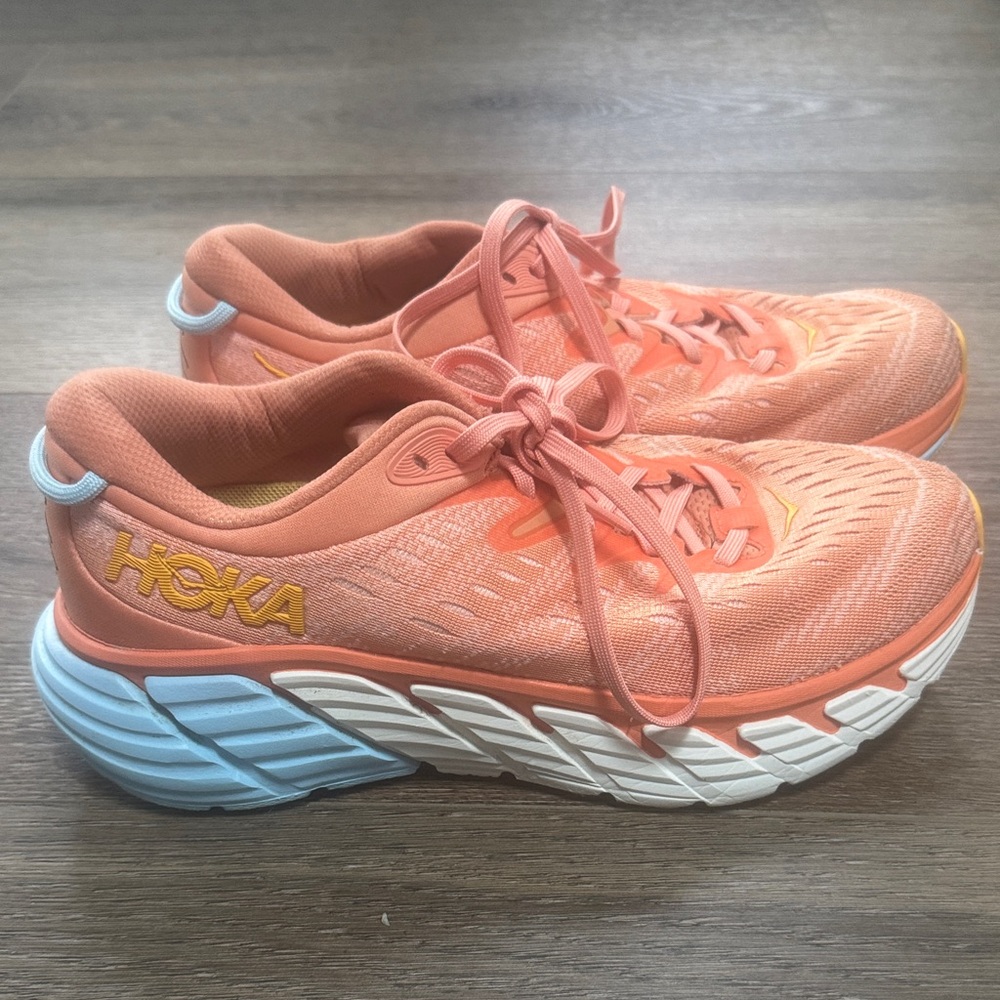 Hoka Coral Peach Lace-Up Running Sneakers